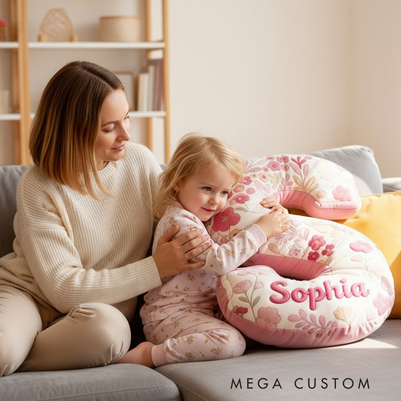 Personalized Pink Flower Letter Pillow Graphic 3D Print Pillow Custom Name Pillow for Kids Gardening Lovers Gift