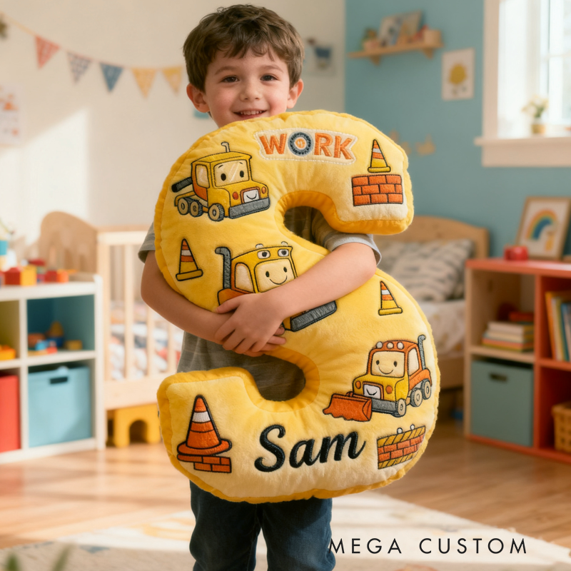 Personalized Cute Tractor Initials with Name Graphic 3D Print Pillow Christmas Gift for Kids