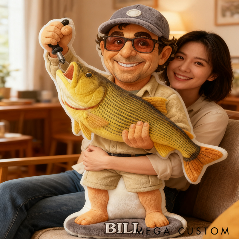 Personalized Fishing Pillow Custom Photo Pillow Graphic 3D Print Pillow Funny Fishing Keepsake Unique Gift for Fishing Lover