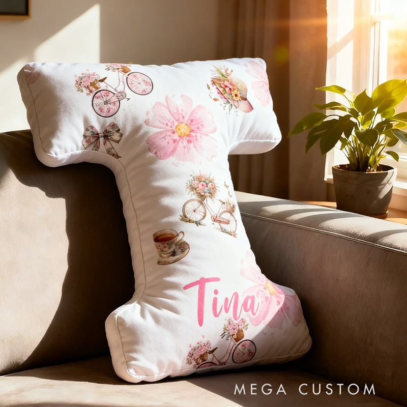Personalized Floral Cycling Letter Pillow Graphic 3D Print Funny Letter Pillow Name Pillow Comfortable Travel Cushion for Riders Riding Lovers