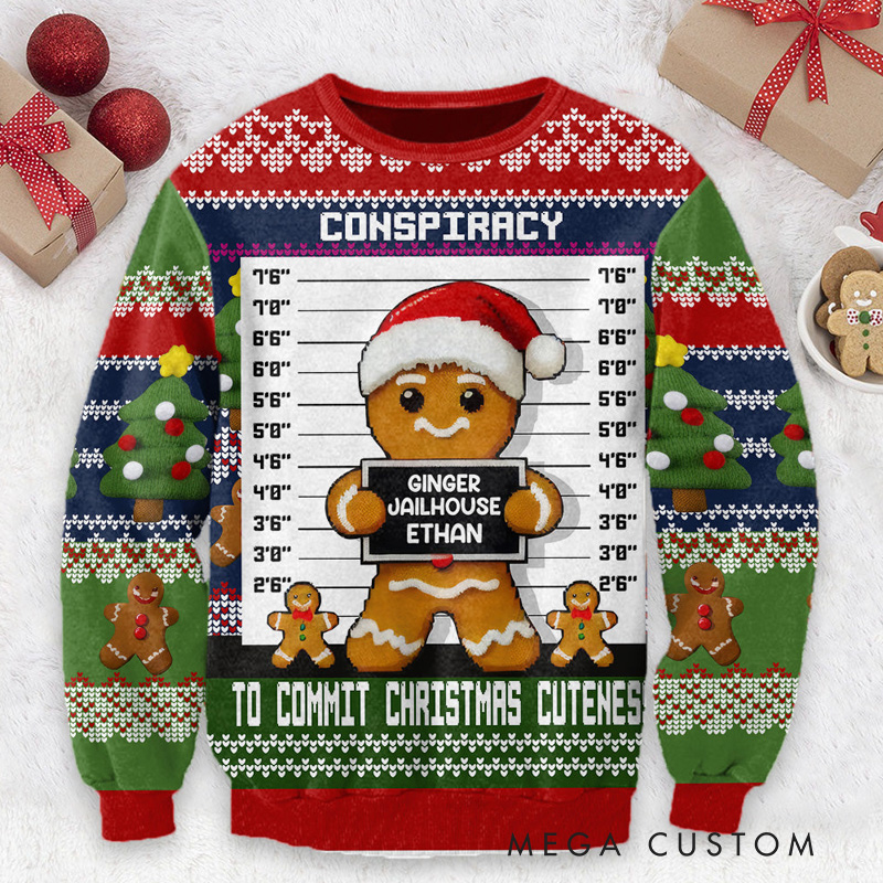 Personalized GInger Jailhouse Ugly Sweater with Text Family Ugly Christmas Sweater for Kids Dad Mom Adult with Name