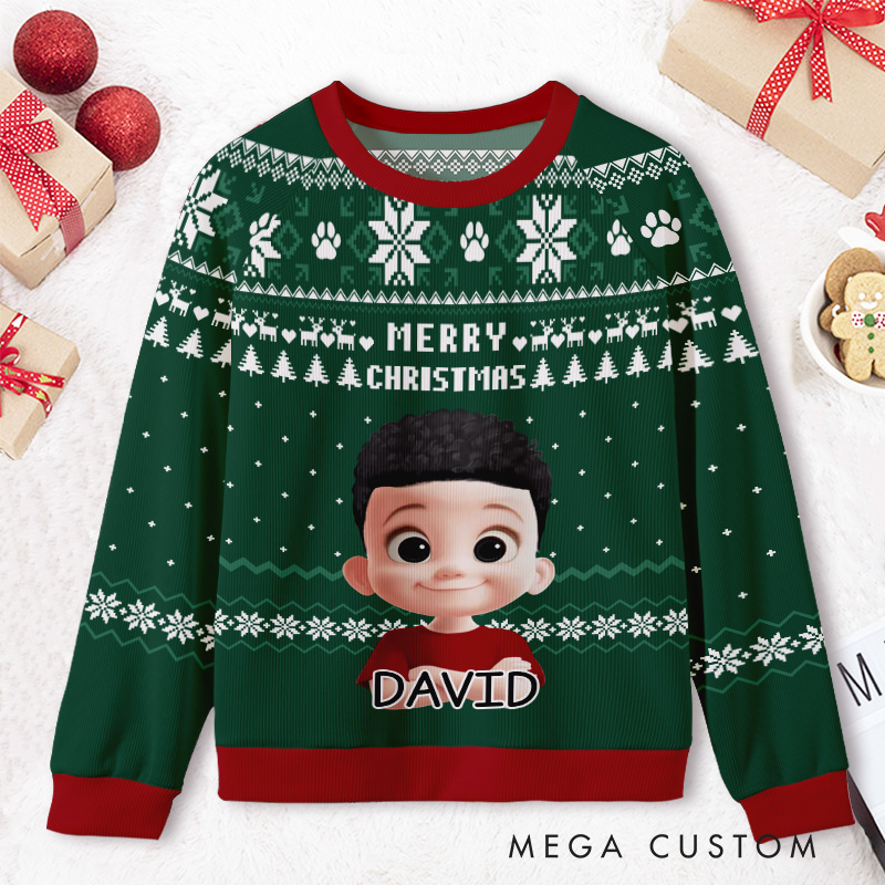 Personalized Cute Kids Face Kids Ugly Christmas Sweater