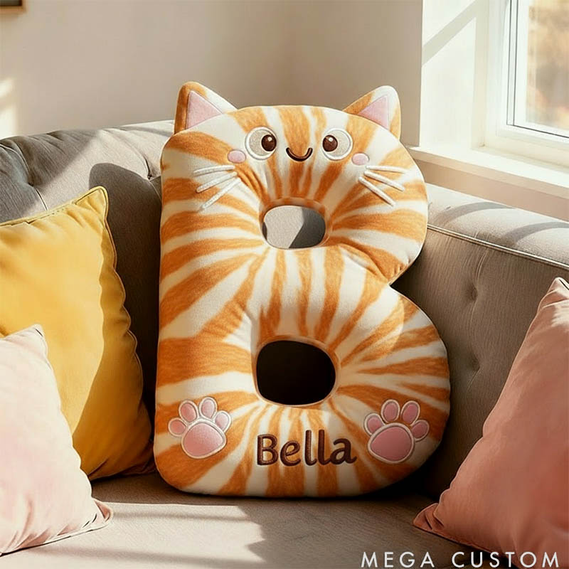 Personalized Cat Lover Letter Pillow with Custom Name Design Ver Orange Cat Graphic 3D Print