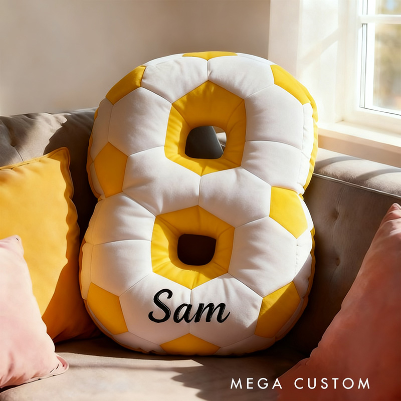 Personalized Soccer Ball Number Pillow with Custom Name Design