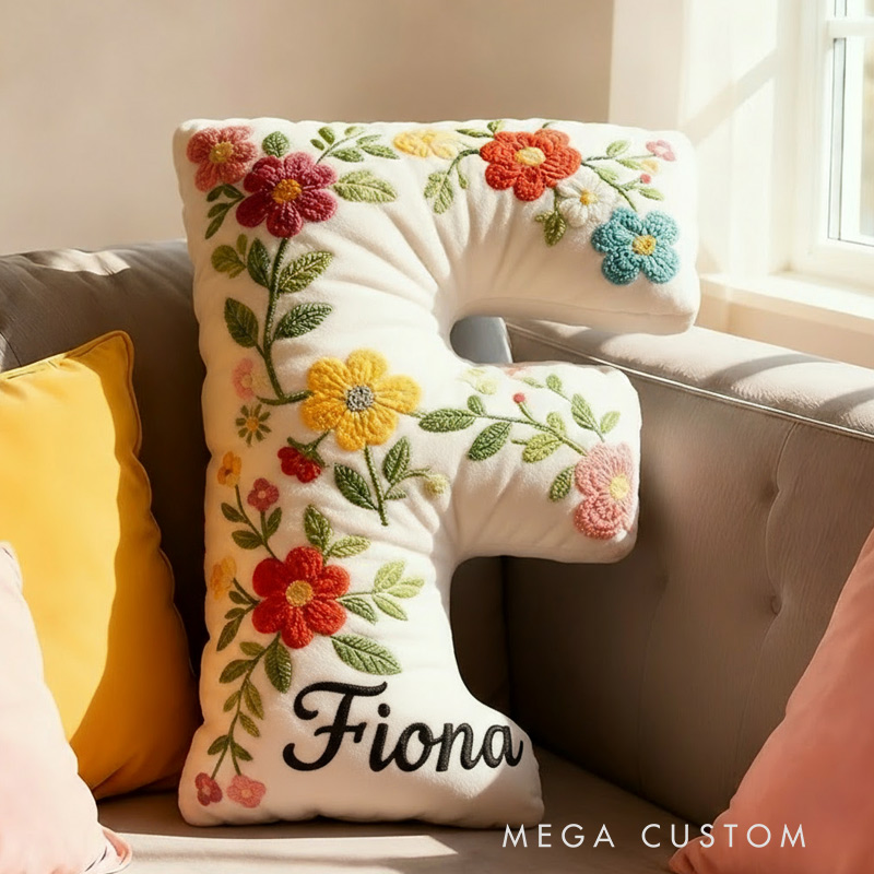 Personalized Letter Pillow with Name Graphic 3D Print Floral Design Custom Double Sided Pillow Gift for Kids Gardening Lovers Gift