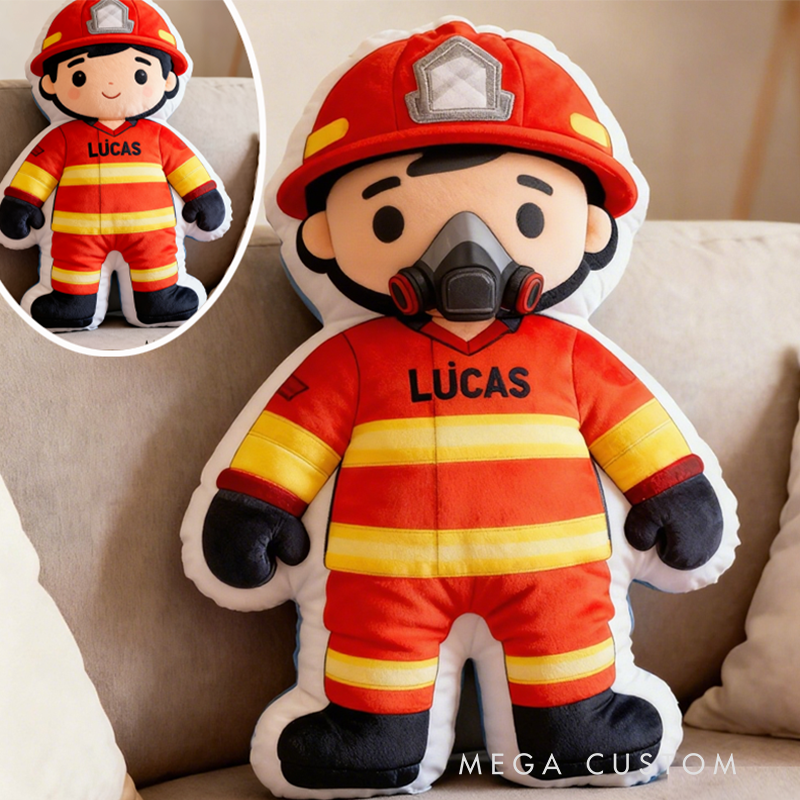 Personalized Cute Firefighter Pillow with Custom Name and Number Graphic 3D Print Pillow