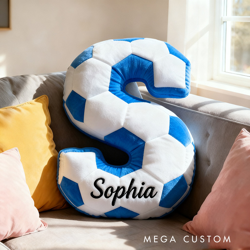 Personalized Soccer Ball Letter Pillow with Custom Name Design