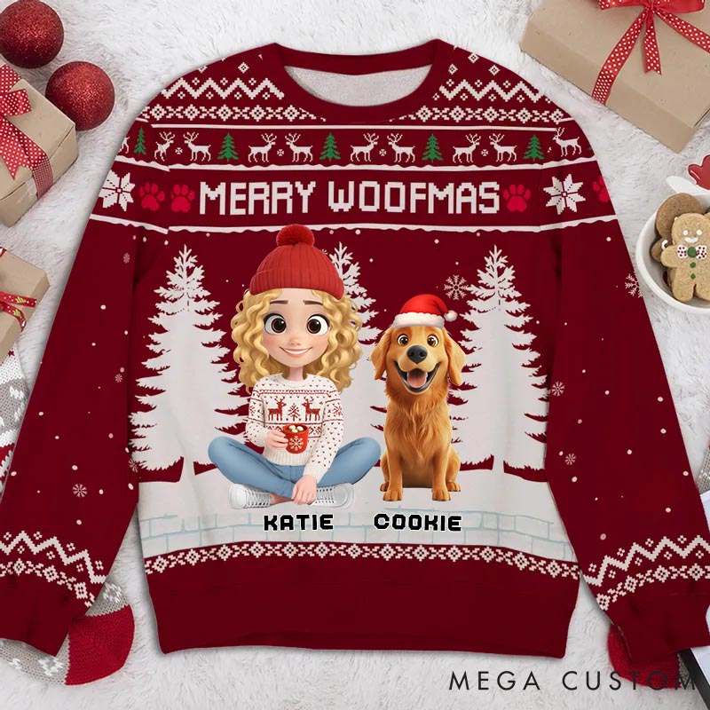 Personalized Dog Lover Merry Woofmas to My Mom Christmas Ugly Sweatshirt