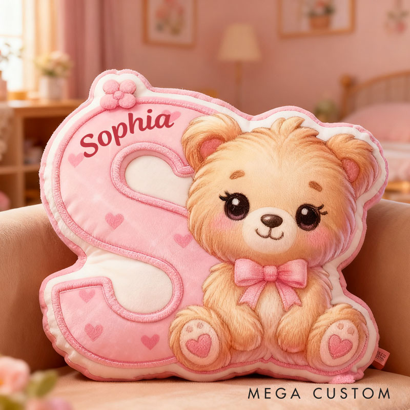 Personalized Girlfriend Graphic 3D Print Heart Bear 26 Letter Pillow Custom Wife Valentine's Day Cushion Anniversary Gift for Her Christmas Gift