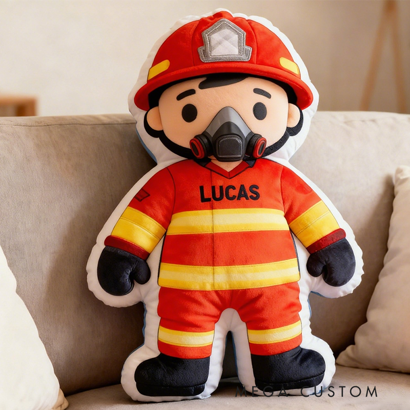 Personalized Cute Firefighter Pillow with Custom Name and Number Graphic 3D Print Pillow