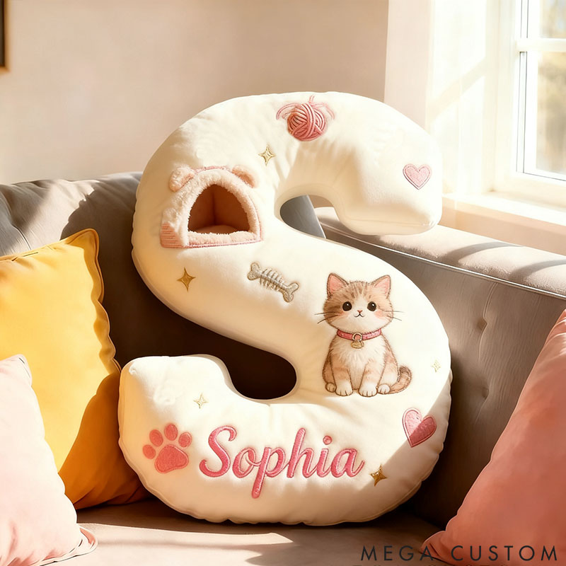 Personalized Cat Lover Cute Letter Pillow with Custom Name Pillow Graphic 3D Print