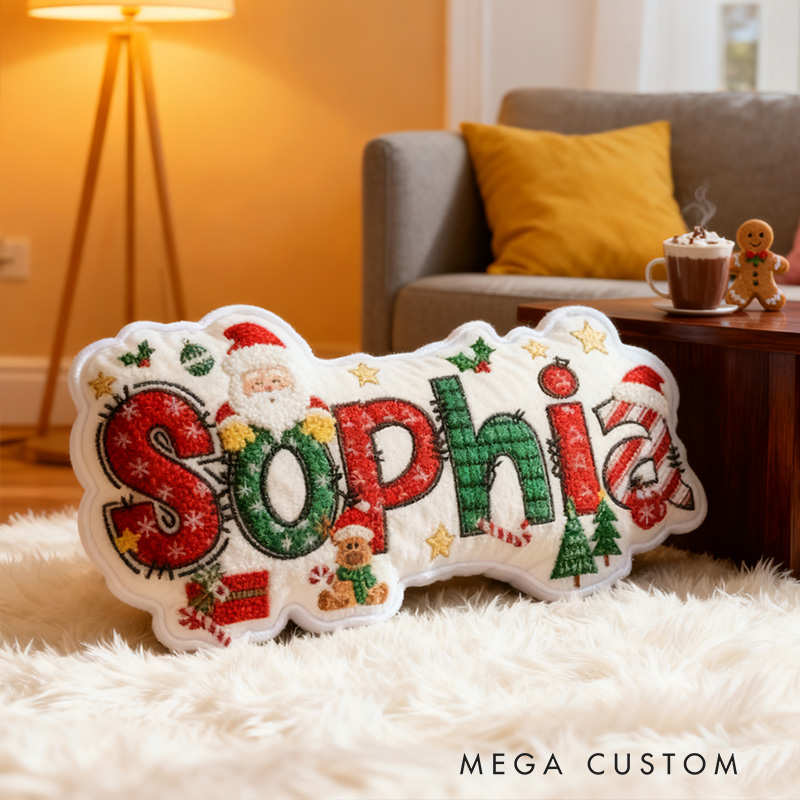 Personalized Christmas Name Santa Claus Style Cute Custom Kids Room Festive Cozy Holiday Graphic 3D Print Pillows