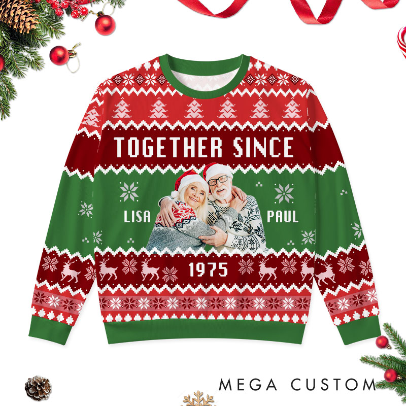 Personalized Couple Christmas Together Since Ugly Sweater Husband Wife Anniversary Ugly Sweater Couple Edition Christmas Ugly Sweater