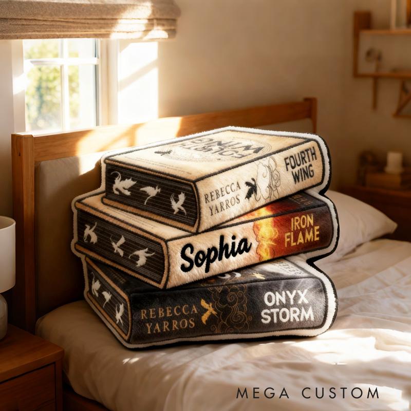 Personalized Book Stack Throw Pillow Fantasy Bookish Pillow with Name for Kids Boy Girl Gift Reading Lover Pillow