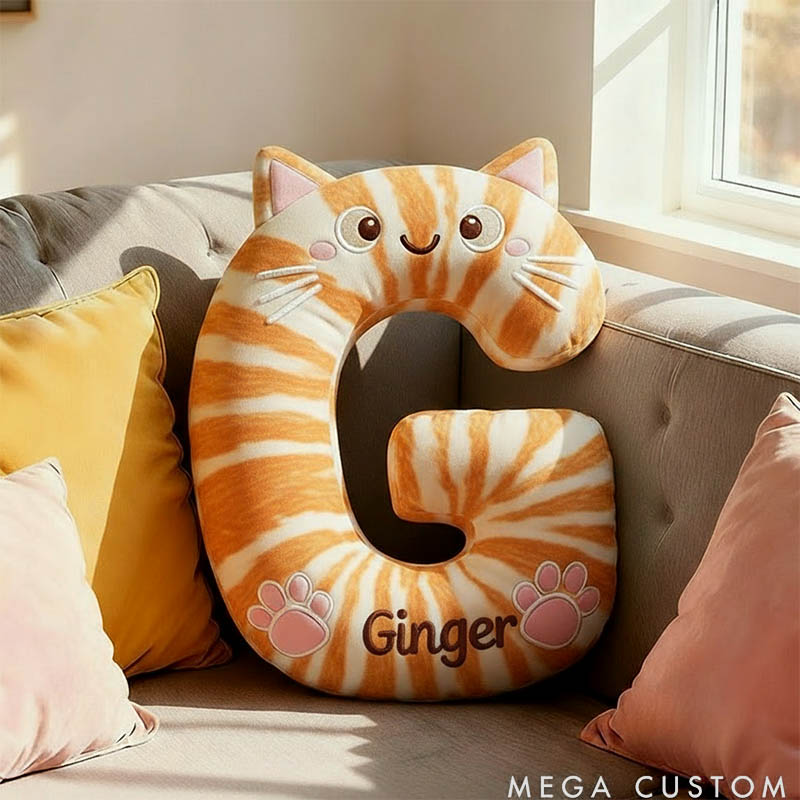 Personalized Cat Lover Letter Pillow with Custom Name Design Ver Orange Cat Graphic 3D Print