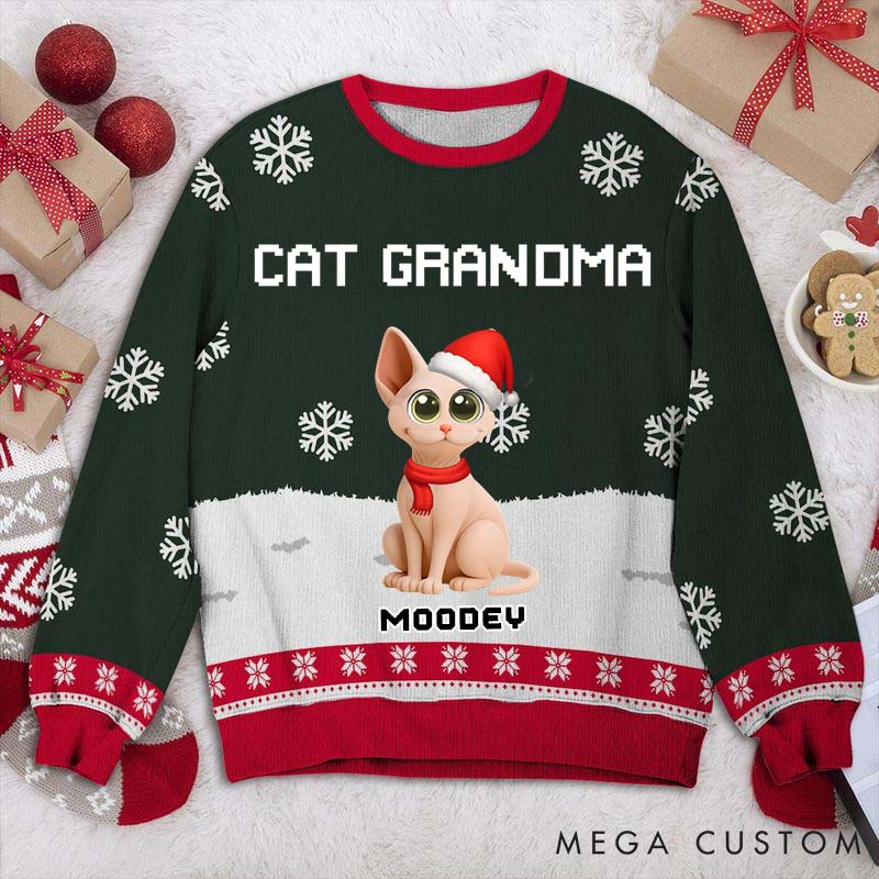Personalized Cat Lover Cat Mom Winter Christmas Ugly Sweater