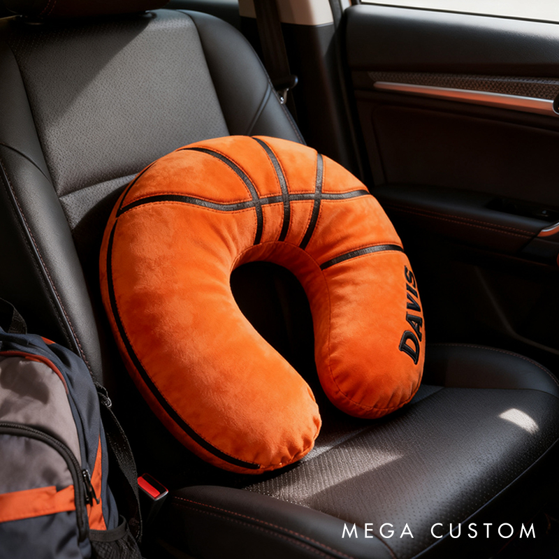 Personalized Basketball U-Shaped Pillow with Custom Name for Sports Fans and Travelers