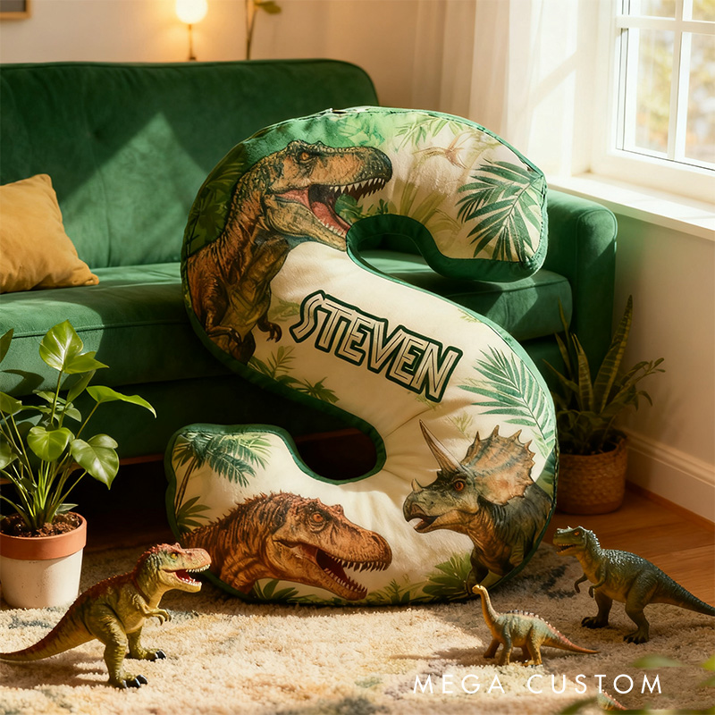 Personalized Dinosaur Alphabet Shaped Pillow for Dinosaur Movie Lovers Initial Pillow Christmas Gift for Boys Kids