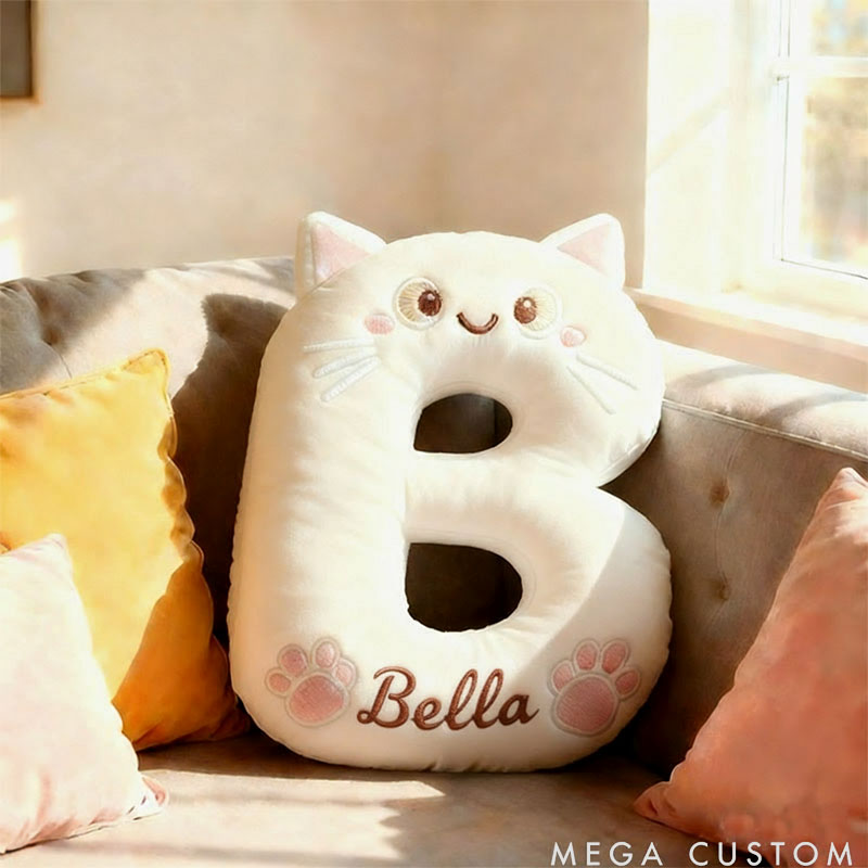 Personalized Cat Lover Letter Pillow with Custom Name Design Graphic 3D Print