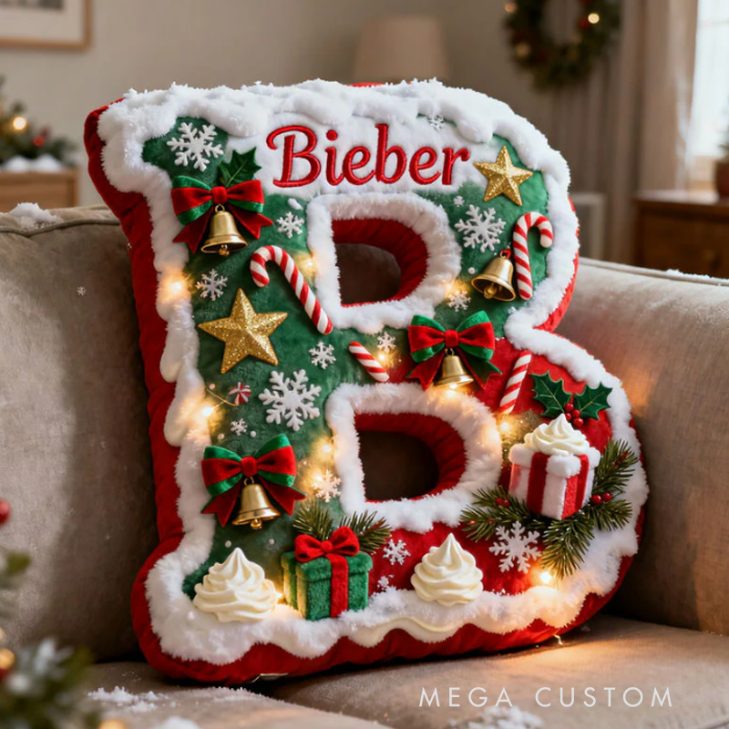 Personalized Christmas Themed Initial Name Graphic 3D Print  Pillow with Name Christmas Gift for Kids