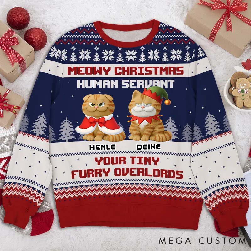 Personalized Cat Lover Your Tiny Furry Overlords Christmas Ugly Sweater