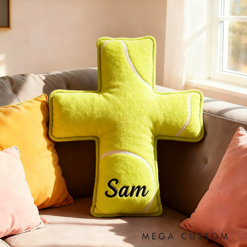 Personalized Tennis Ball Cross Pillow with Custom Home Decor Graphic 3D Print Pillow Christian Sports Gift Religious Gift for Tennis Lover