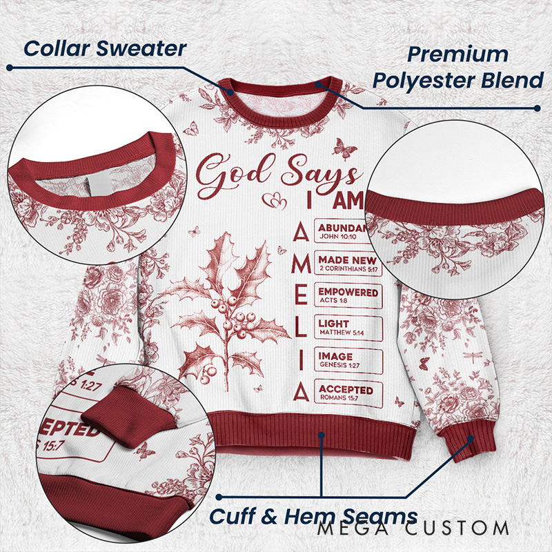 Personalized Toile De Jouy Birth Flower Bible Chapter Ugly Sweater with Name Religious Gift for Christians