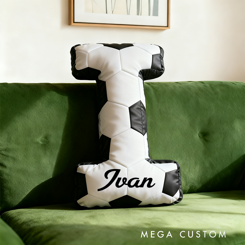Personalized Soccer Ball Letter Pillow with Custom Name Design