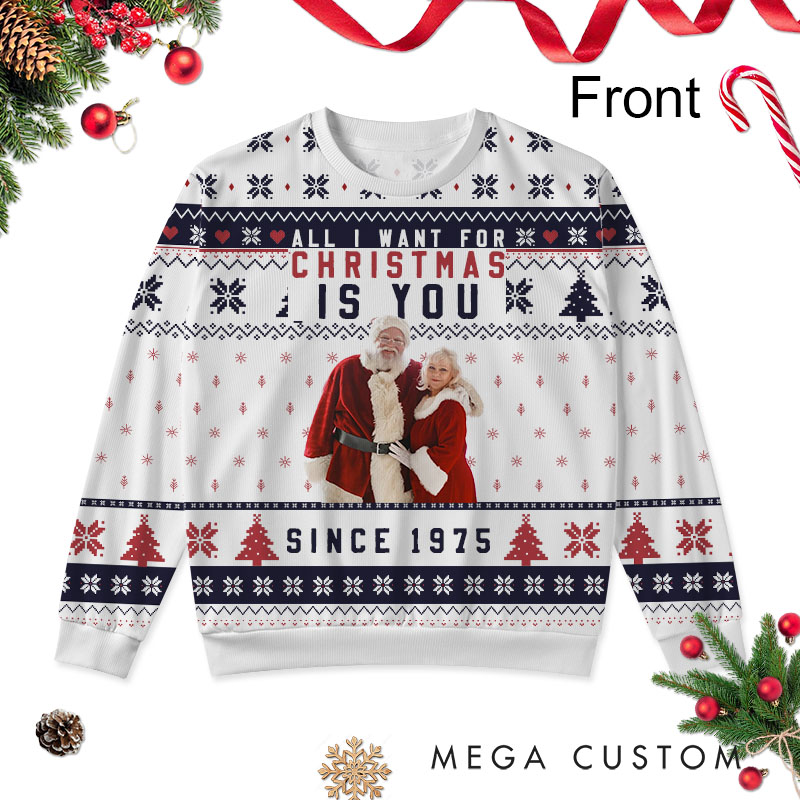 Personalized Couple Ugly Sweater All I Want for Christmas is You Couple Sweater for Husband Wife Custom Photo Ugly Sweater Xmas Gift for Couple