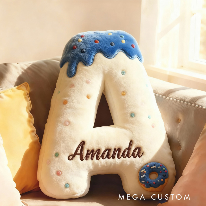 Personalized Donut Letter Pillow Kids with Custom Name Graphic 3D Print Donut Throw Pillow for Kids Baker Baking Lover