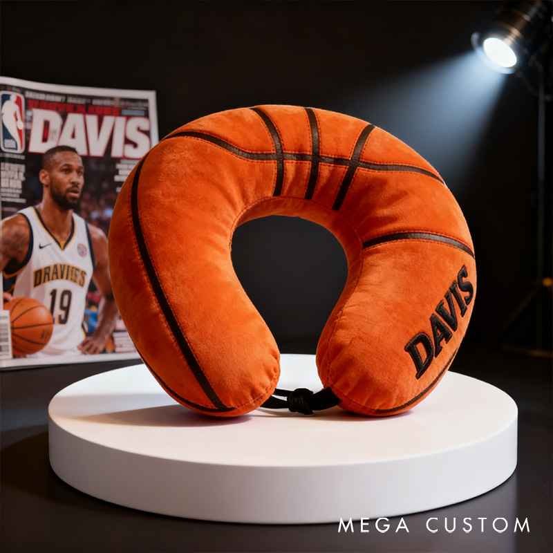 Personalized Basketball U-Shaped Pillow with Custom Name for Sports Fans and Travelers