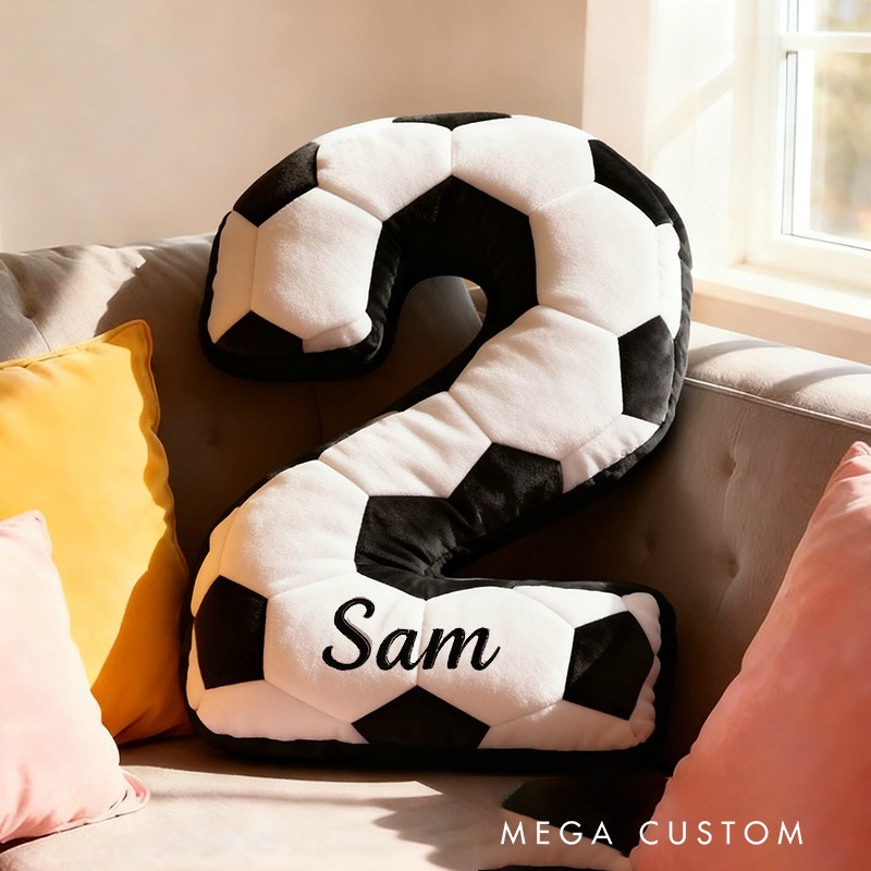Personalized Soccer Ball Number Pillow with Custom Name Design