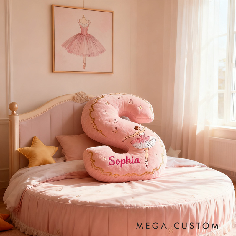 Personalized Graphic 3D Print Elegant Ballerina Alphabet Shaped Pillow for Dance Lovers Initial Pillow Christmas Gift for Kids