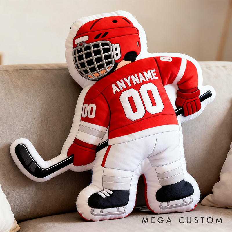 Personalized Adorable Ice Hockey Player Pillow for Kids with Custom Jersey Name and Number