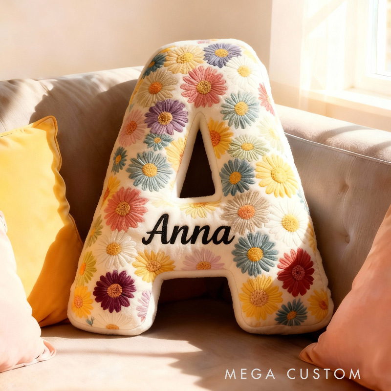 Personalized Cute Flower Letter Pillow Graphic 3D Print Butterfly Custom Name Pillow Gift for Kids