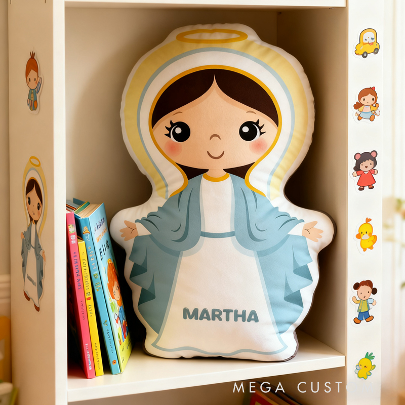 Personalized Cartoon Vergin Mary Pillow with Name Home Decor Religious Gift Catholic for Kids