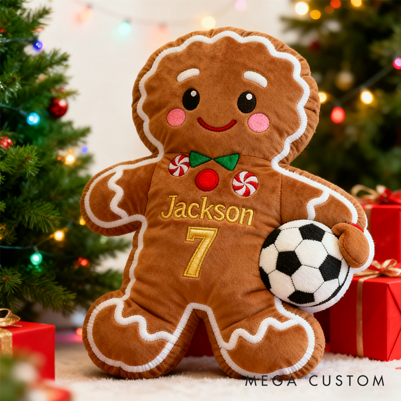 Personalized Graphic3DPrint Gingerbread Soccer Pillow with Custom Name and Number for Soccer Fans and Kids Graphic 3D Print Design