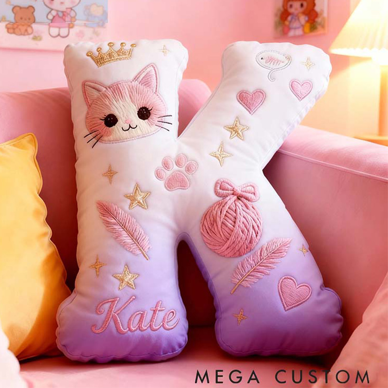 Personalized Cat Lover Purple Cat Letter Pillow Graphic 3D Print Pillow