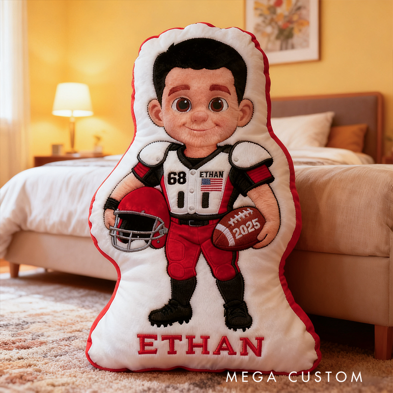 Personalized Football Player Pillow with Custom Name, Number, and Year