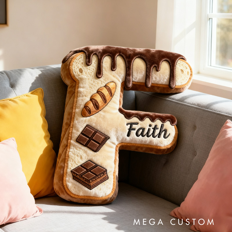 Personalized Bread Chocolate Alphabet Throw Pillow Graphic 3D Print Sweet Indulgence Letter and Number Pillow with Name for Kids Baker Birthday Gift
