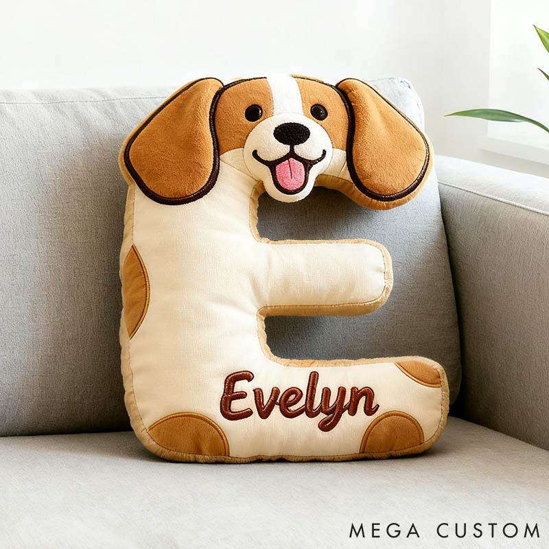 Personalized Dog Lover Letter Pillow with Custom Name Cartoon Pillow Graphic 3D Print