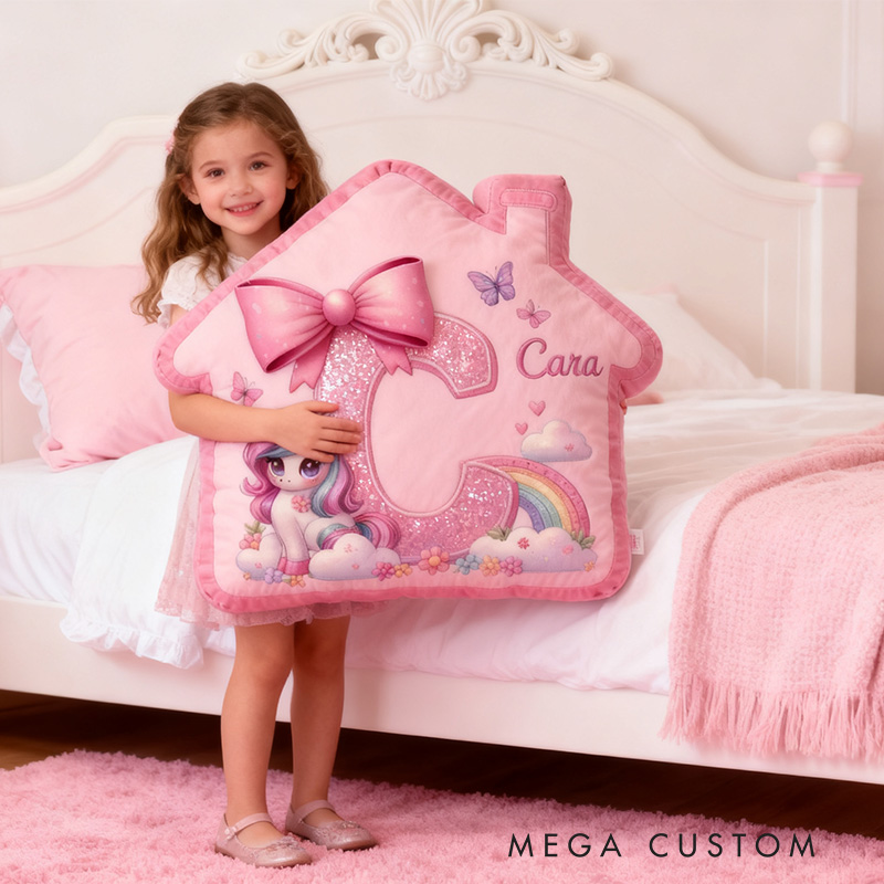 Personalized House Pillow Pink House-Shaped 26 Letters Custom Name Design Perfect for Girl's Bedroom Decor and Gift Idea Graphic 3D Print
