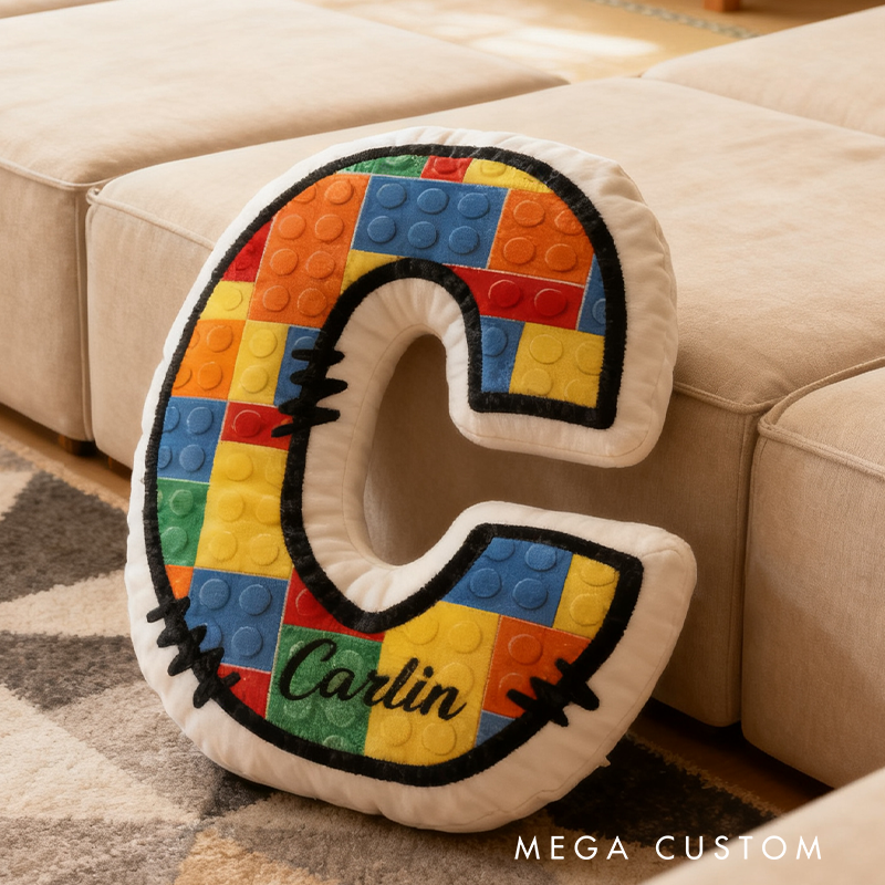 Personalized Graphic 3D Print Building Bricks Alphabet Pillow Funny Kid Pillow Gift for Geek Lover