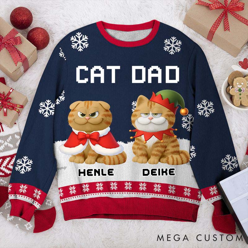Personalized Cat Lover Cat Dad Winter Christmas Ugly Sweater