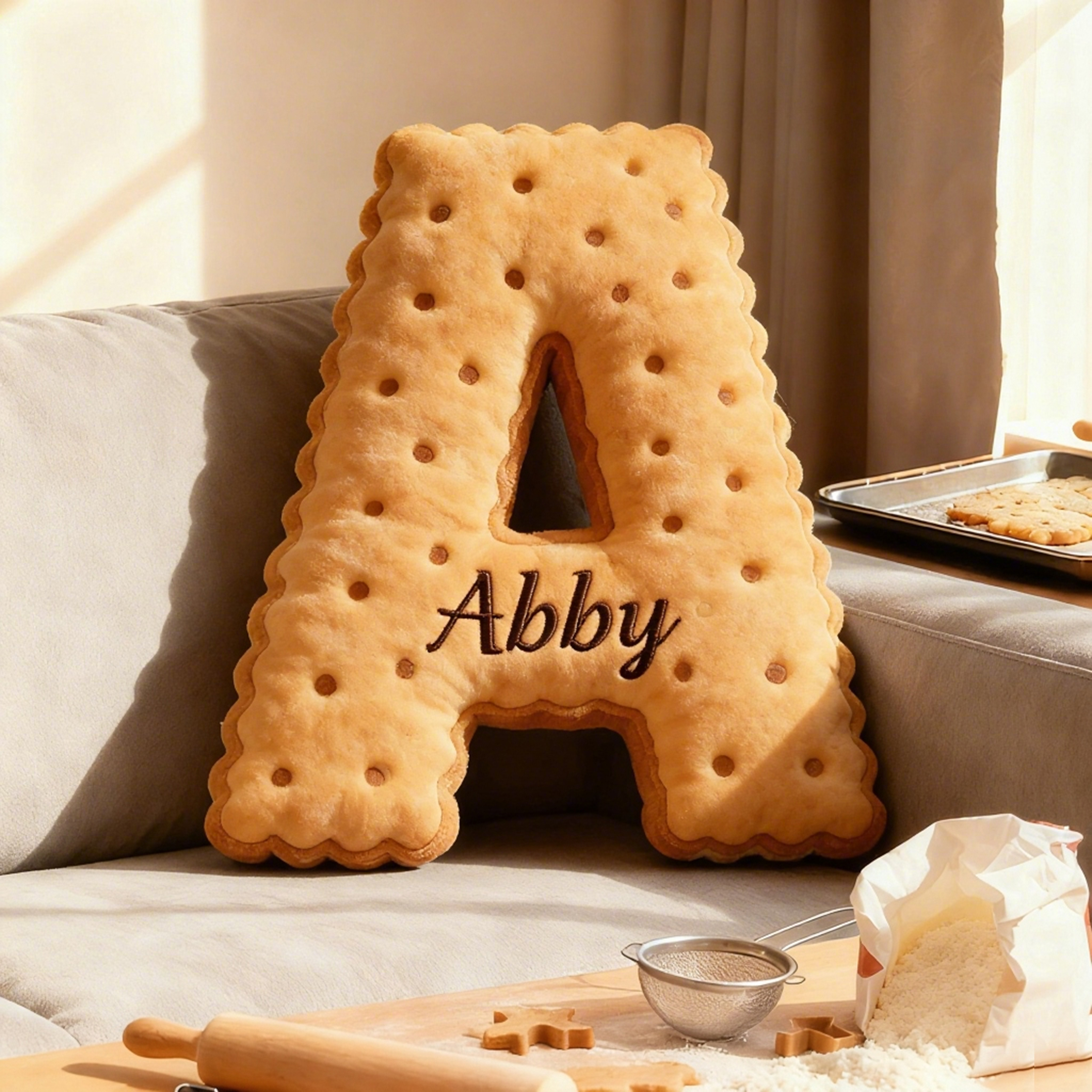 Personalized Cookie Letter Pillow Custom Graphic 3D Print Alphabet Initial Throw Pillow with Name for Baker Chef Christmas Baker Gift Baking Lover
