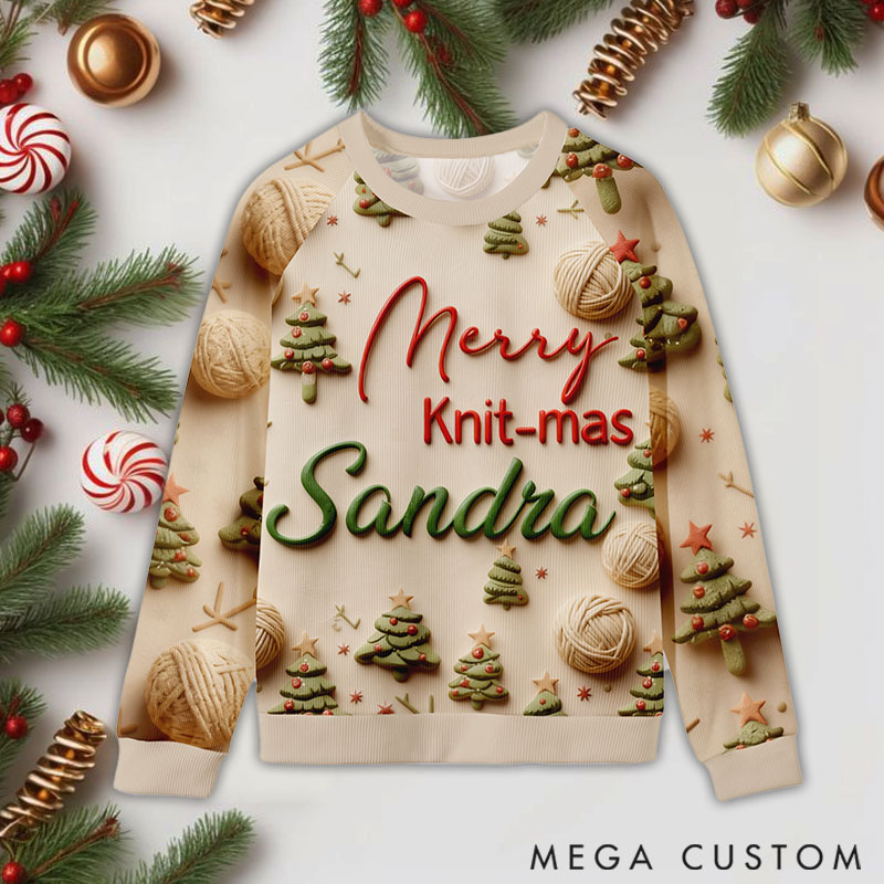 Personalizeds Ugly Sweater Gifts For Knitting Lover Merry Knit-mas and Custom Name
