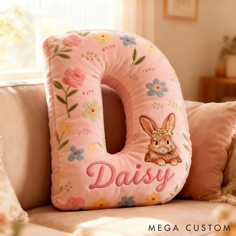 Personalized GirlFriend Flower Floral Rabbit Pink Pillow Custom Name Cushion Valentine's Gift for GirlFriend Christmas Gift for Her for Flower Girl