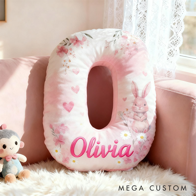 Personalized Flower Girl Pink Floral Rabbit Heart 26 Letter Pillow Custom Couple Name Cushion Wedding Gift for Girl Christmas Gift for Girlfriend Wife