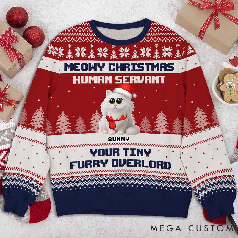 Personalized Cat Lover Your Tiny Furry Overlords Christmas Ugly Sweater