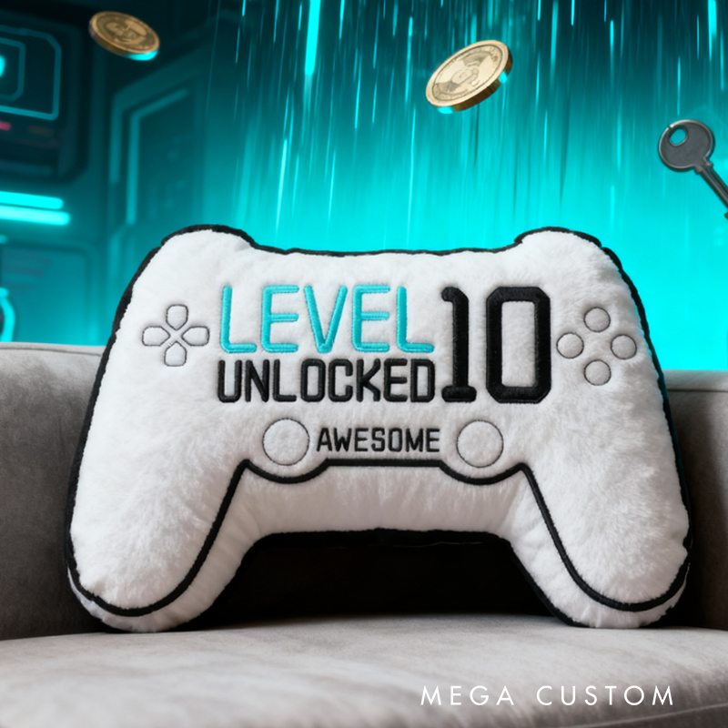Personalized Level 10 Unlocked Awesome Gaming Controller Pillow Custom Gamer Lover Pillow Gift for Game Geek